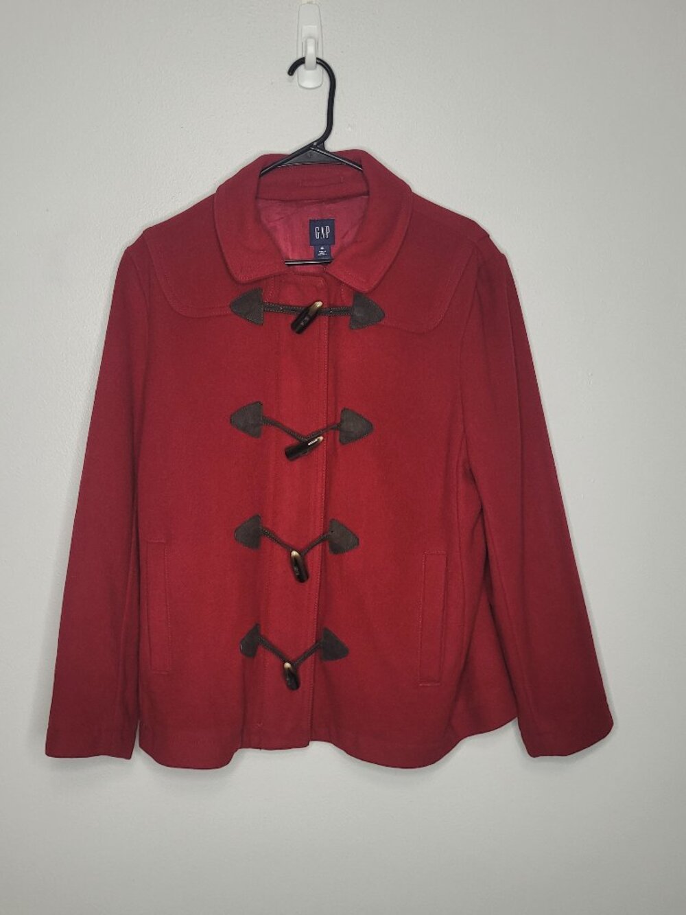 Gap red wool blend preppy cabin winter heritage toggle closure jacket size xl